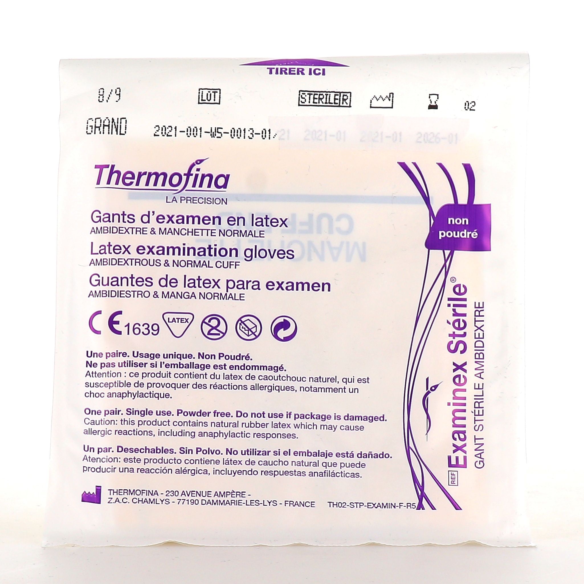 Sterile Latex Examination Gloves, Powder-Free, Single Use
