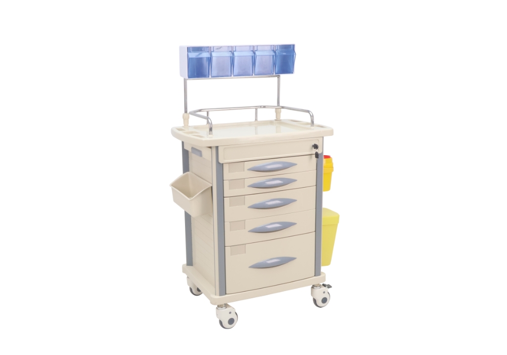 Anesthesia trolley, 1 tray, 5 drawers, Locamed (75 × 47.5 × 97 cm)