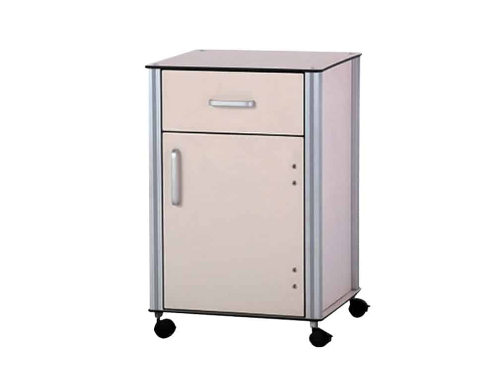 Table de chevet roulante en laminé bois beige Locamed