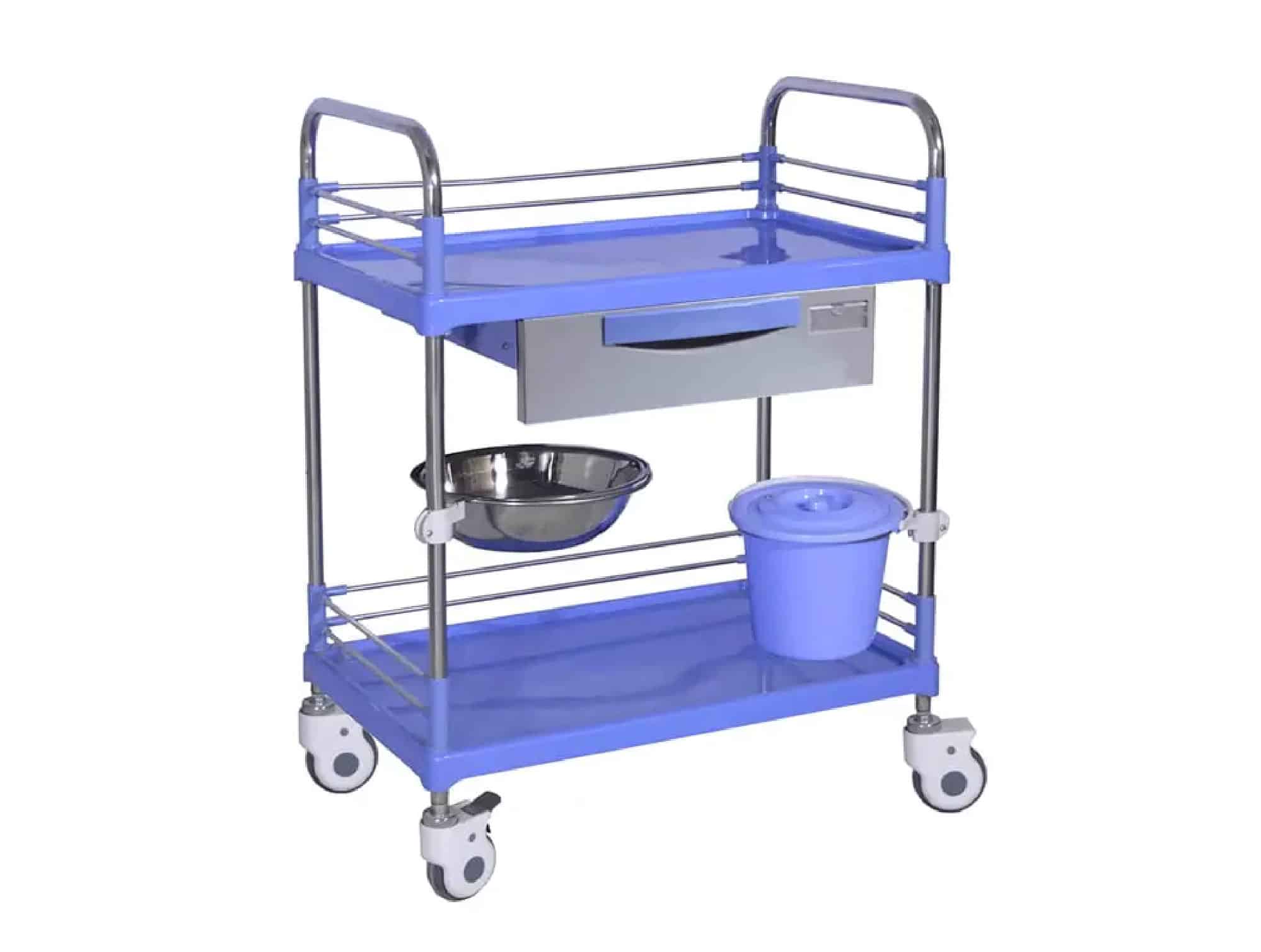 فولاذ مقاوم للصدأ instrument عربة with 2 ABS trays, drawer, waste bin and bowl(L8049)