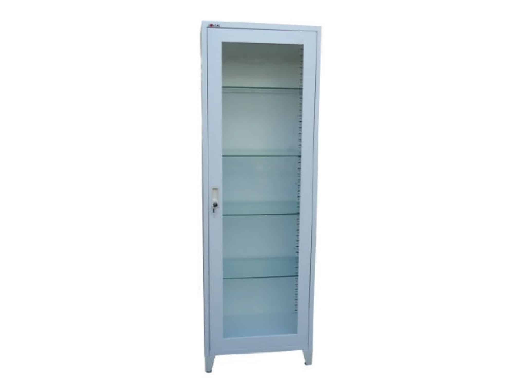Metal medical storage cabinet with 1 glass door and key lock, 5 shelves, 50 × 40 × 175 cm(, L8109)