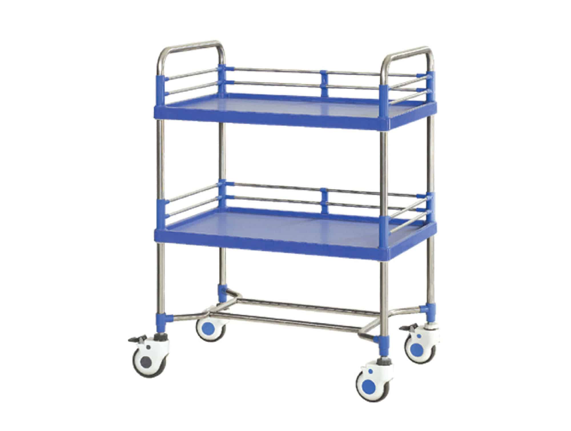 Stainless steel medical instrument and dressing trolley with 2 ABS shelves 72 x 46 x 97 cm