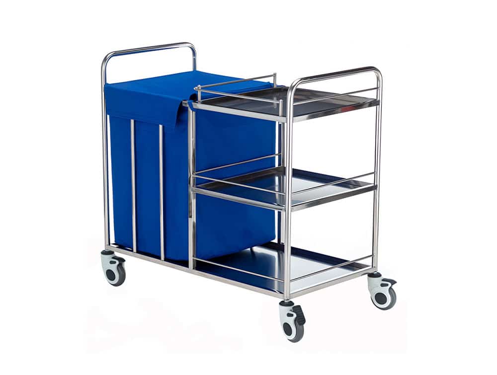 Stainless steel linen trolley, 3 shelves, Locamed L8051