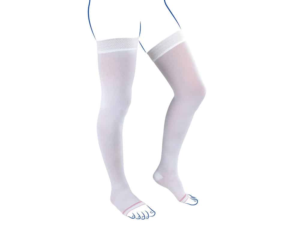 Class 1 compression thigh-high stockings Spécial Clinic Venoflex, Thuasne (10 - 15 mmHg, white)