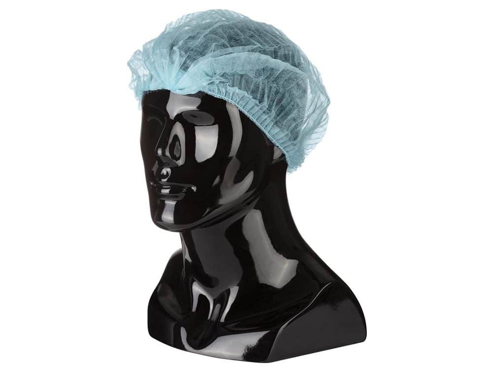 Disposable round non-woven bouffant cap with latex-free elastic, one size 530 mm, bag of 100 units (Locamed)