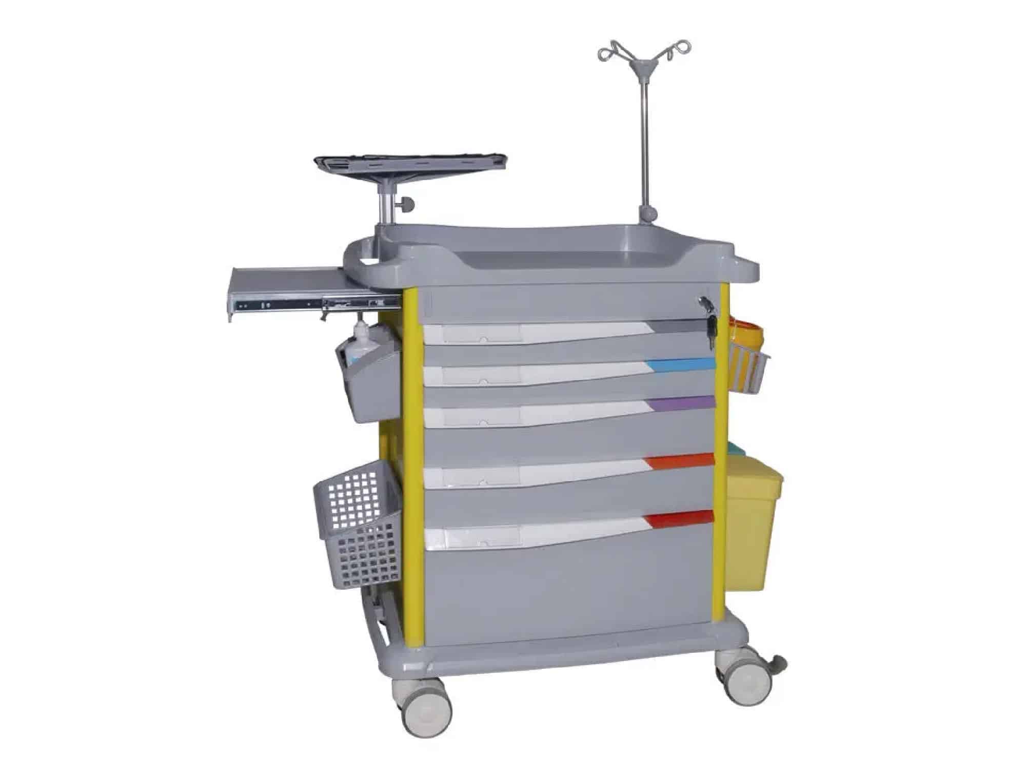 Emergency care trolley, 5 drawers with central locking, Locamed (750 × 475 × 930 mm)