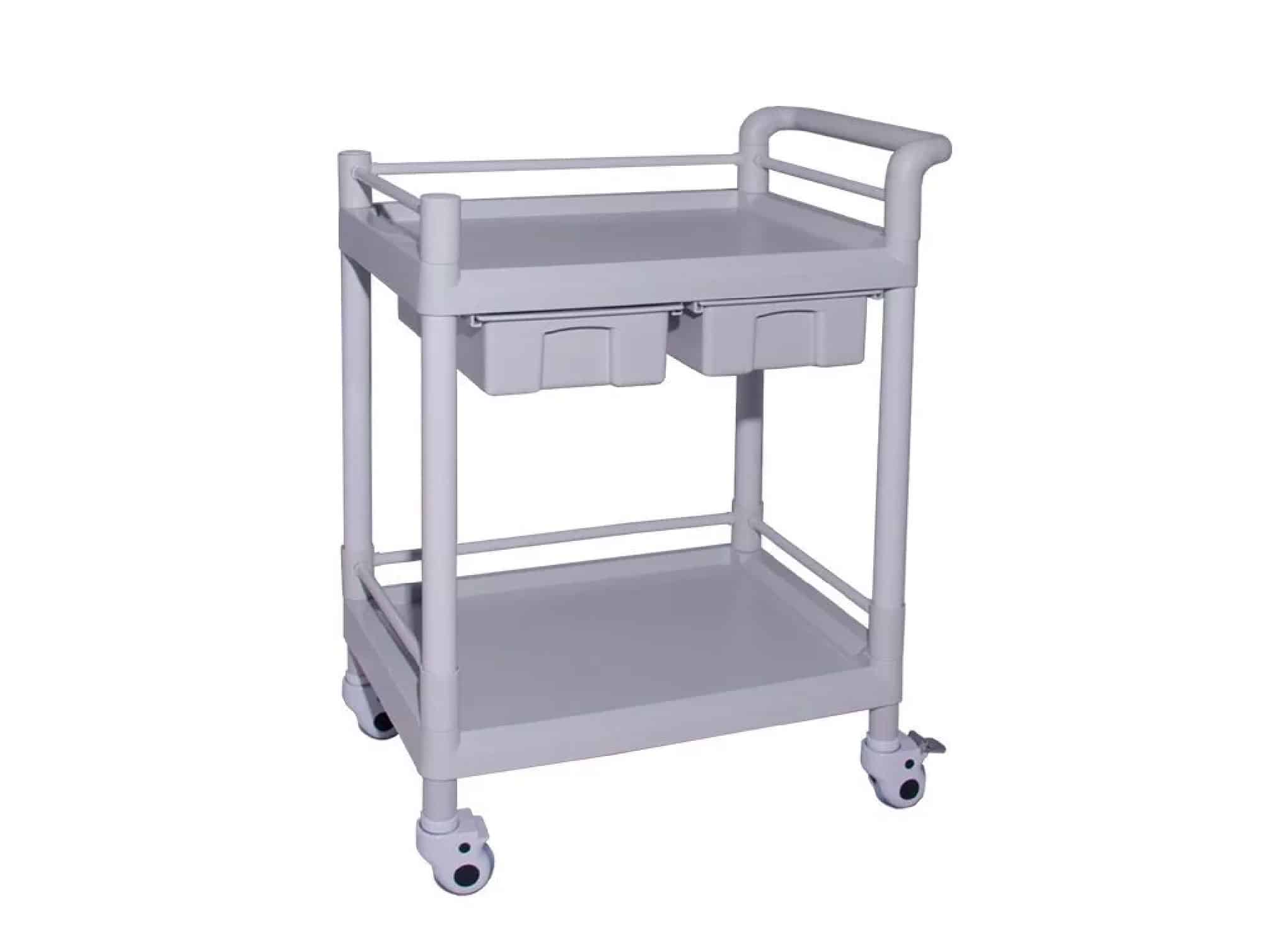 Guéridon de service en ABS à 2 plateaux et 2 tiroirs Locamed