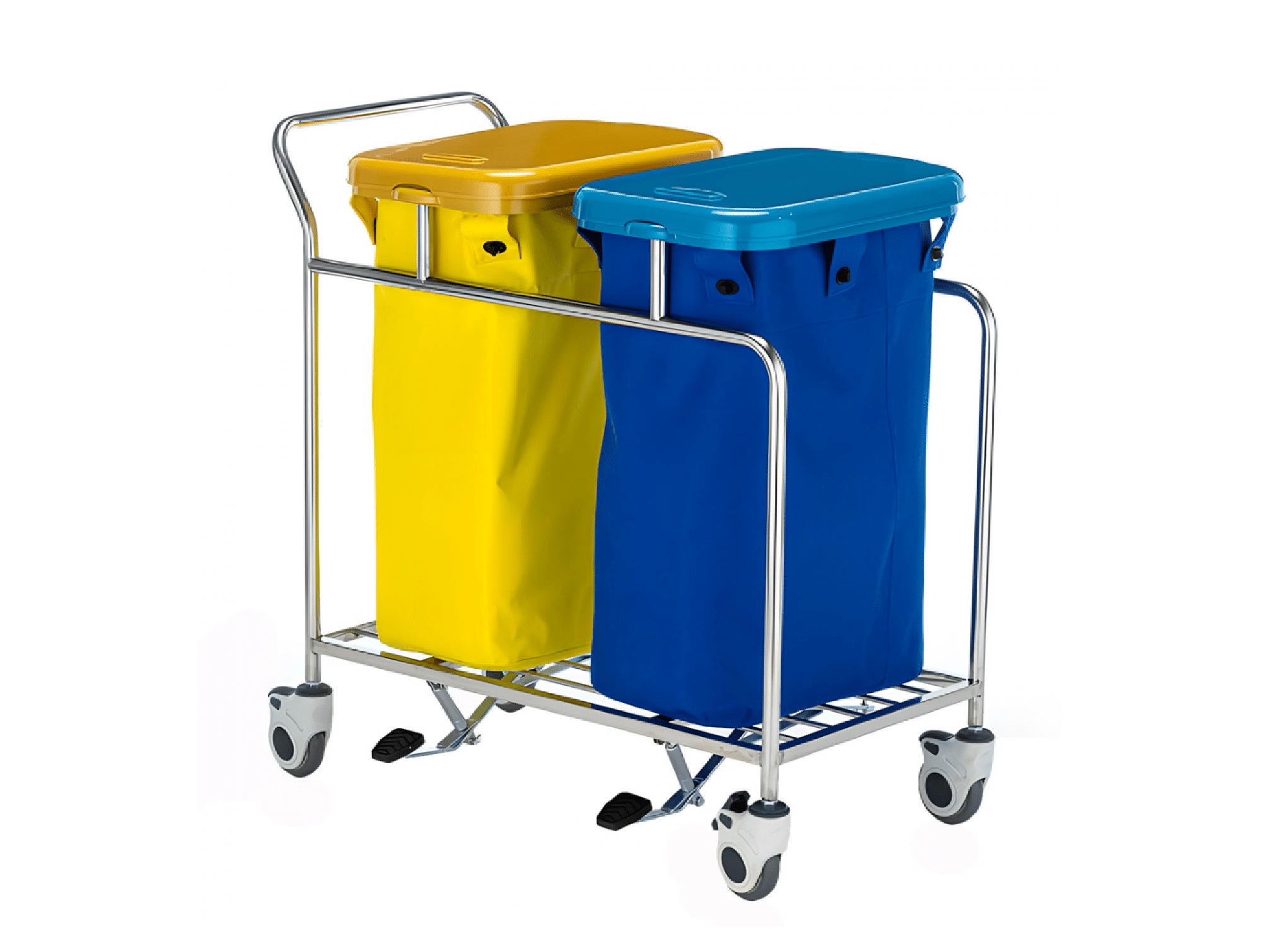 2 - bin stainless steel laundry cart with silent lid Locamed (L8125)