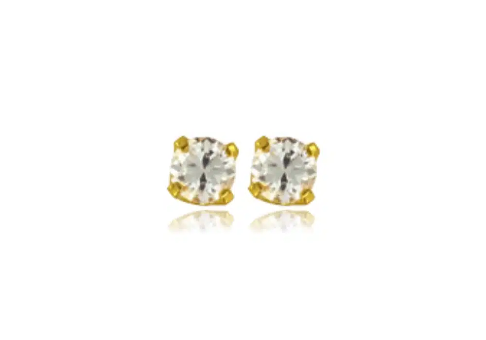 Zirconia piercing earrings 2 mm and 3 mm, 24K gold-plated (Inverness)