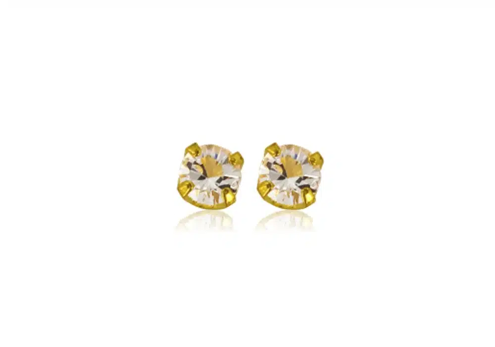 Solitaire Crystal piercing earrings 5 mm, 24K gold-plated - Inverness (B12006)
