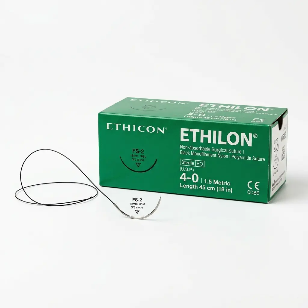 Non-Absorbable Suture Ethilon™ (Polyamide / Nylon) 10/0 BLACK 2 NEEDLE 3/8 Circle Needle 6,5MM 30CM - Ethicon (Ref: ETHB7780)