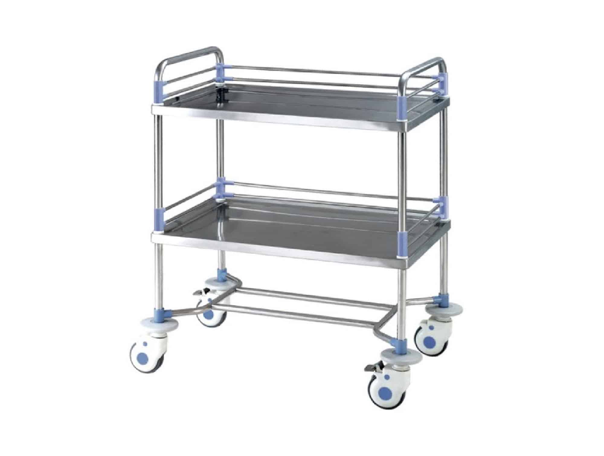 Chariot médical en acier inoxydable 2 plateaux avec joints ABS 72 x 46 x 97 cm