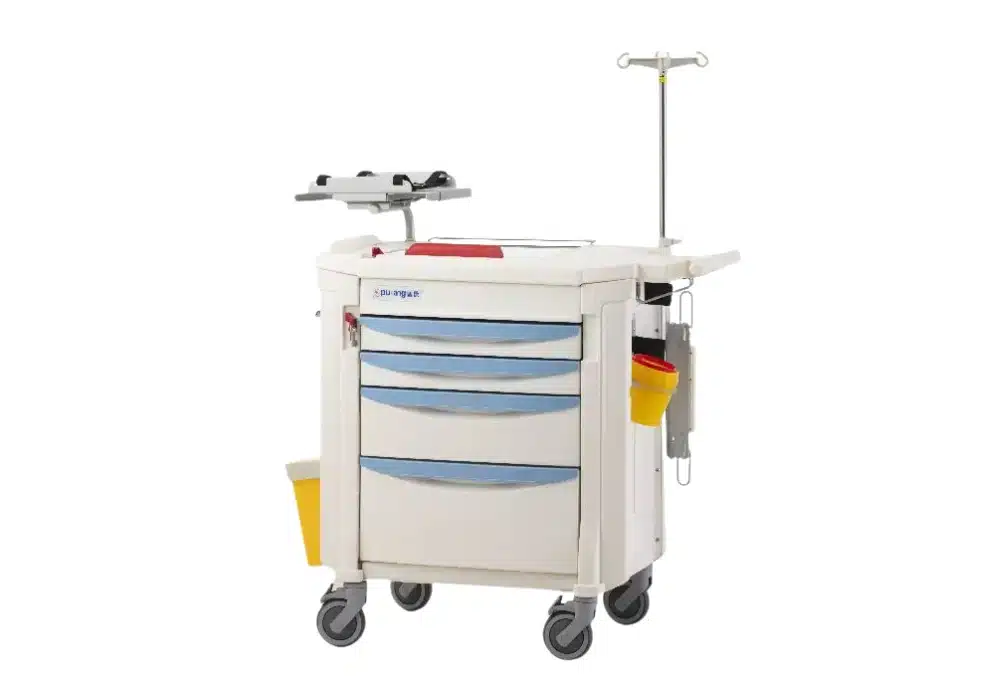 Chariot de soin d’urgence 4 tiroirs avec serrure centrale (Réf. L8014)
