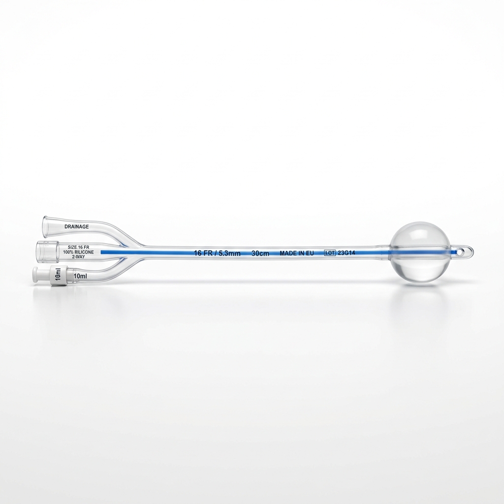 100% All-Silicone 2-Way Foley Urinary Catheter Ch. 12 with Radiopaque Line