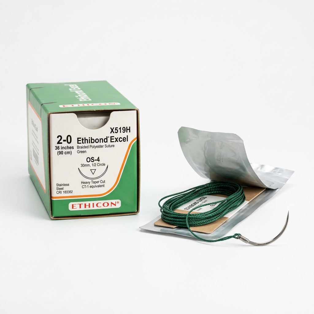 Suture Non Résorbable Ethibond Excel™ (Polyester) 1 AIG COMPOSITE 2/0 Triangulaire24MM 110CM VERT - Ethicon (Réf: ETHEC12)