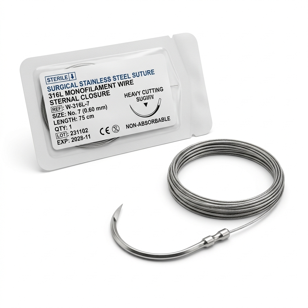 Fil d'Acier Chirurgical Monofilament Inox 5 Cutting 1/2 Circle Needle 48MM 5*45CM - Ethicon (Réf: ETHMF665)