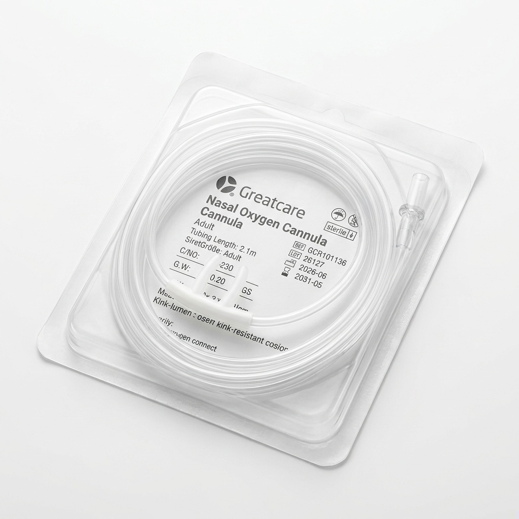 قنية أنفية للأكسجين للكبار 2.1 متر بأنبوب نجمي مقاوم للالتواء 5 مم من Greatcare (مرجع GCR101136)