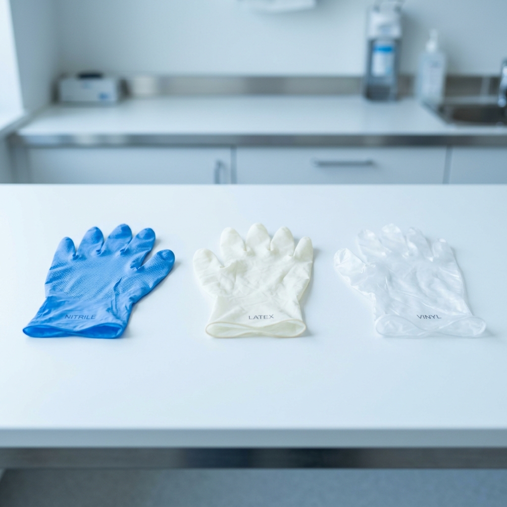 Nitrile and latex examination gloves