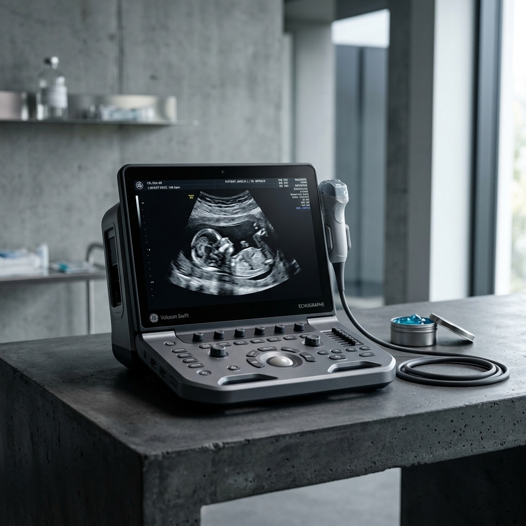 Portable ultrasound machine displaying a high-resolution scan