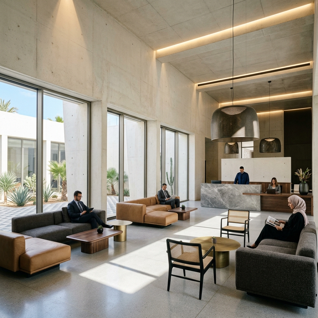 Modern and minimalist waiting room of a new medical practice